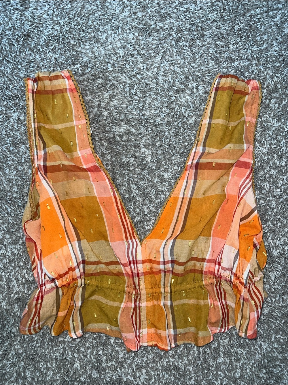 Aerie Plaid V-Neck Crop Top in Orange and Pink